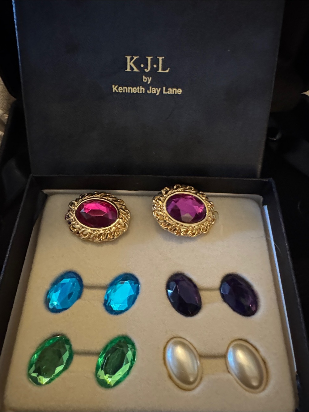 KENNETH JAY LANE VINTAGE CHANGEABLE PIERCED EARRING SET GT